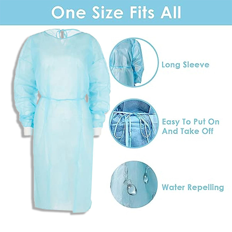 10/50PCS Isolation Gown Suit Blue WaterProof Disposable PPE Non Woven ...