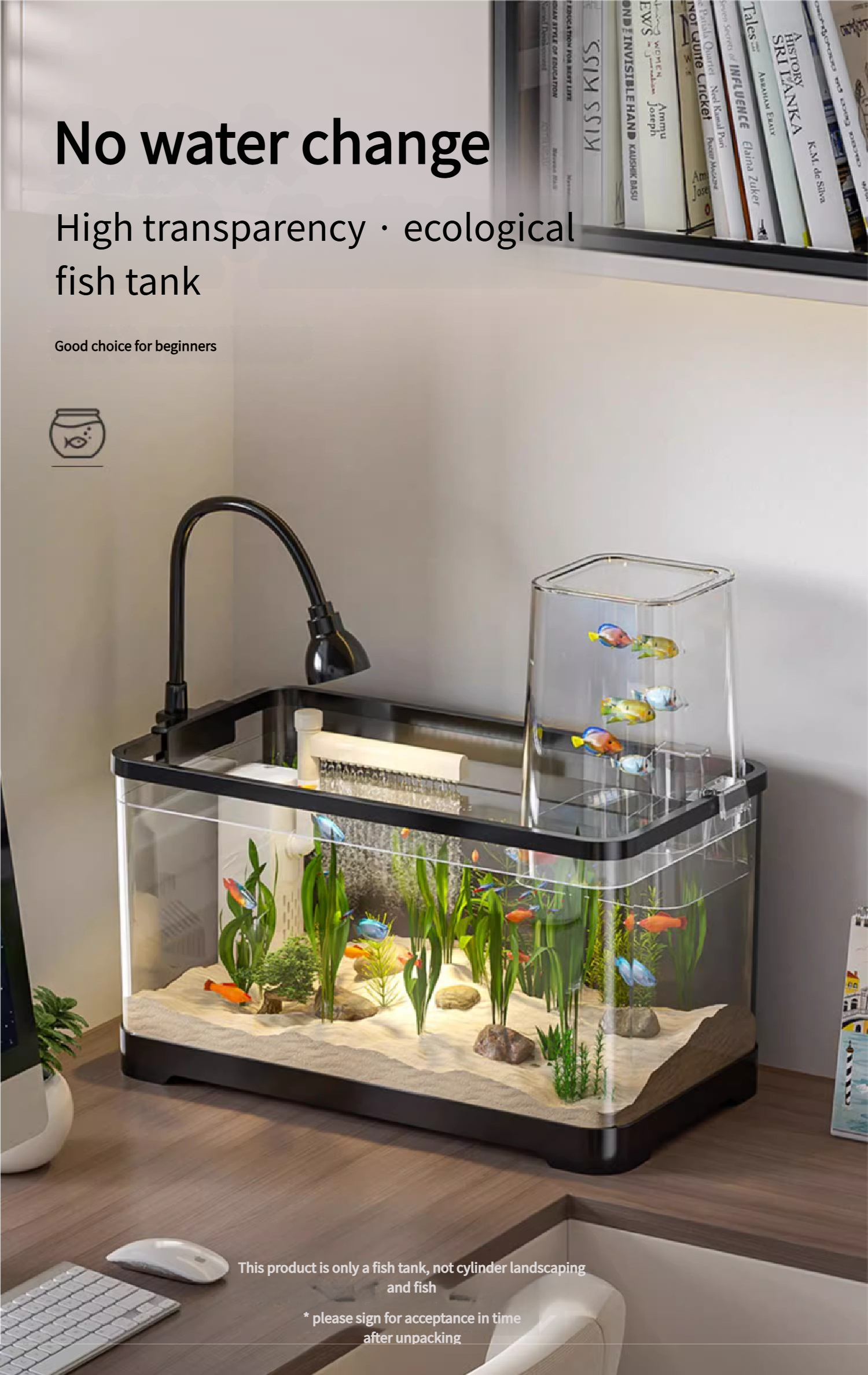Picture of Fish Tank Self Cleaning Space Saving Siphon Aquarium with Waterfall Design for Home Office Desk ...