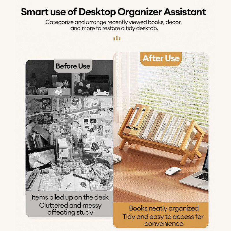 Bamboo Desktop Bookshelf Storage Rack Tilting Book Shelf For Office ...