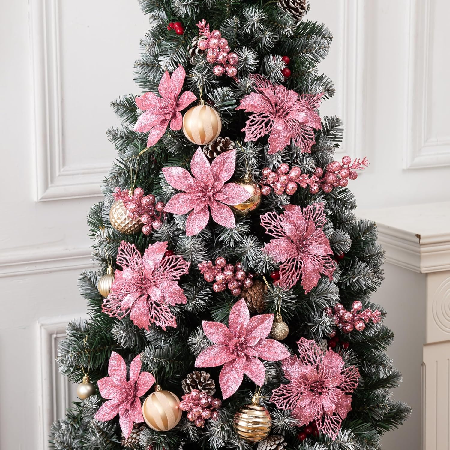 1pc Glitter Christmas Flower Artificial Flowers Merry Christmas