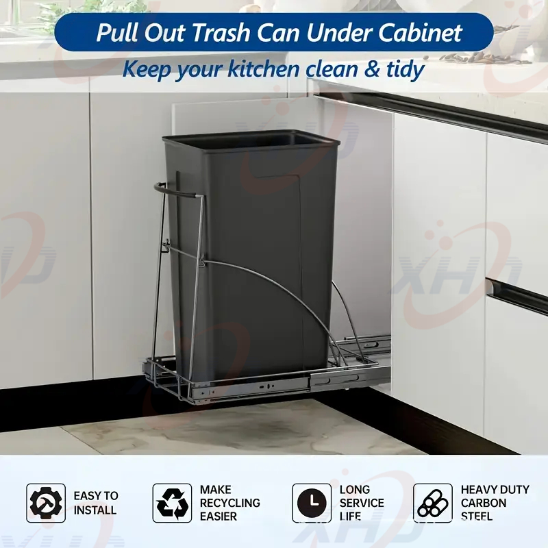 Pull Out Trash Can Rack Roll Out Garbage Can Holder for Kitchen Cabinet ...