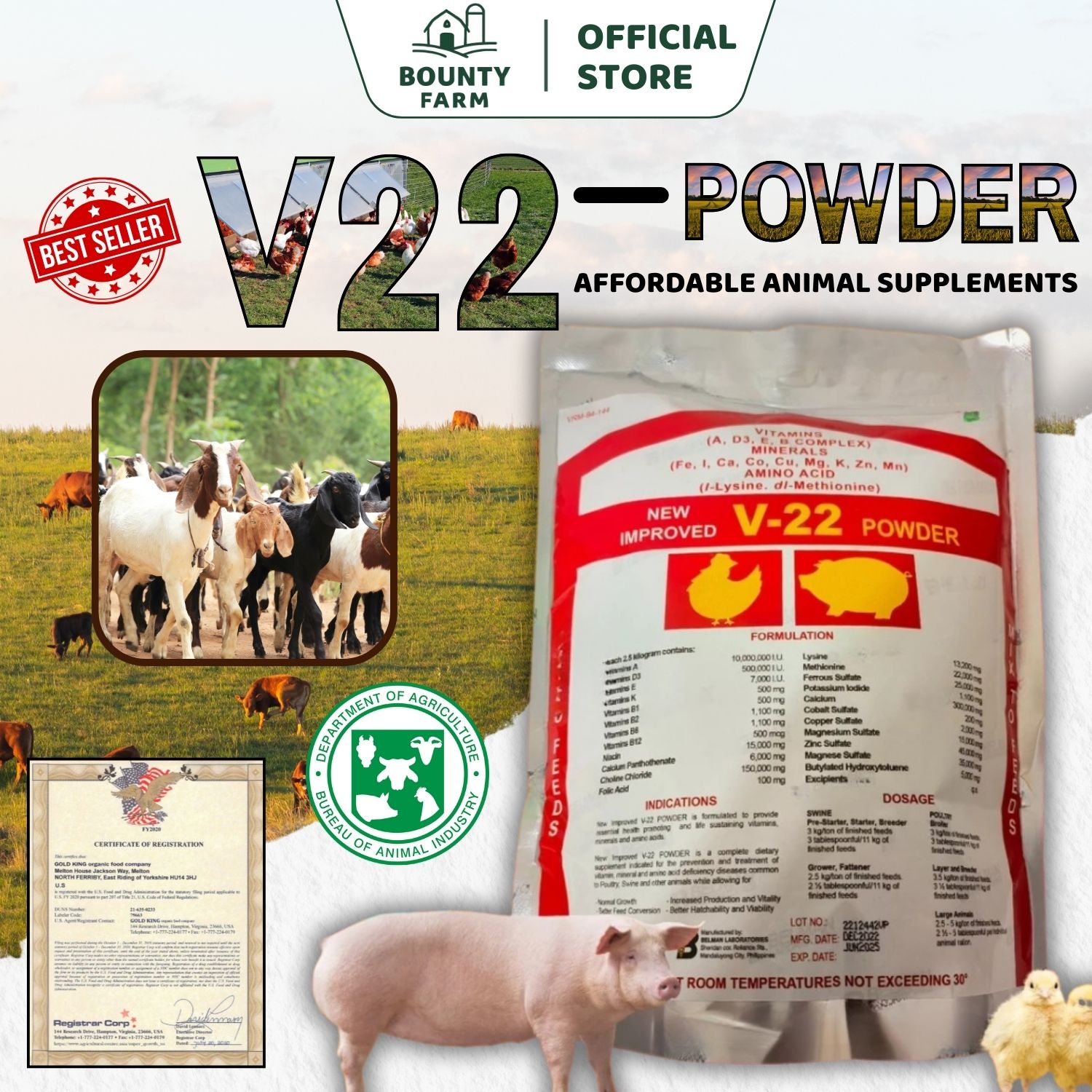 V-22 Powder (1kg) – Premium Nutritional Supplement for Livestock ...