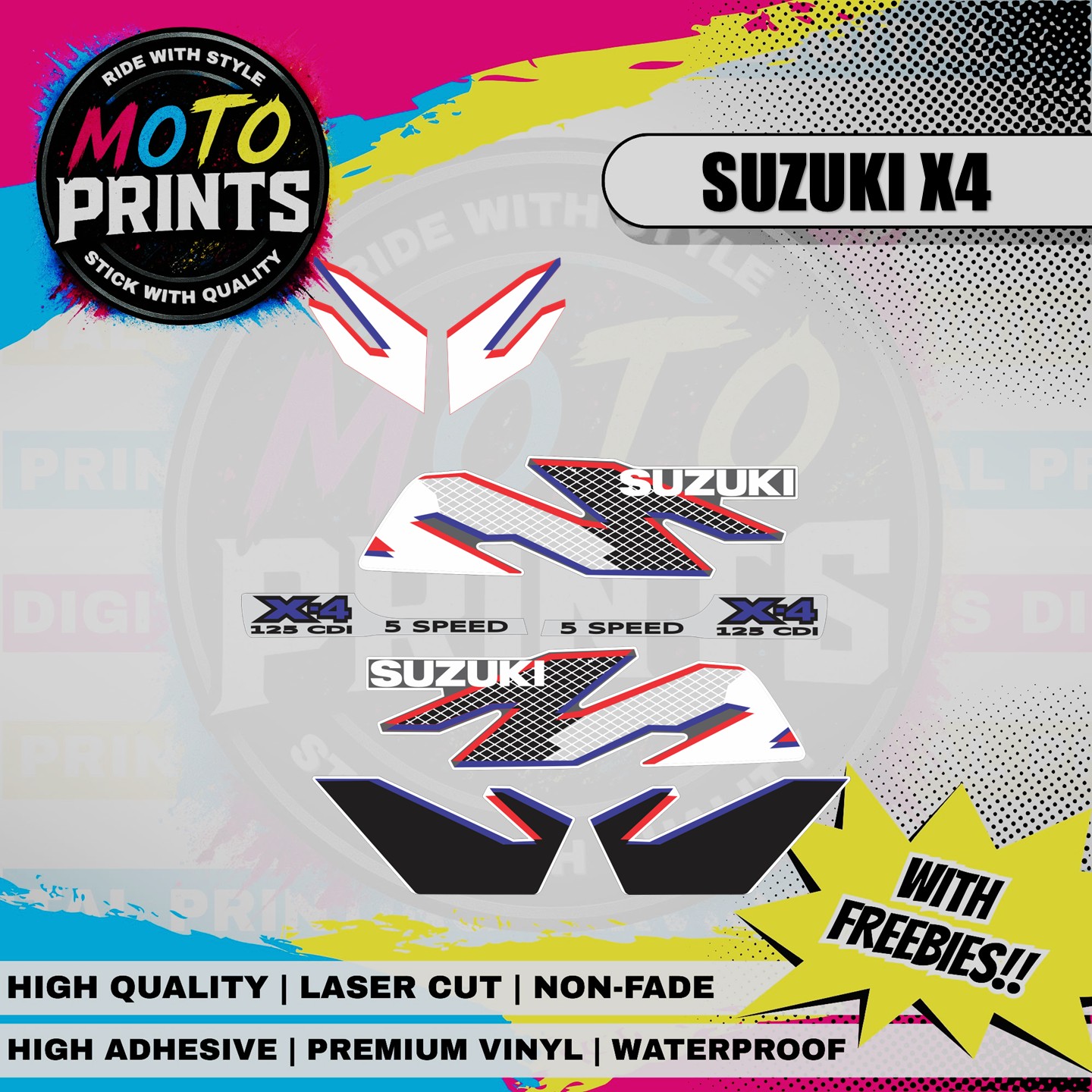 SUZUKI X4 NET DESIGN DECALS STICKER (WATERPROOF, LAMINATED, FADE PROOF ...