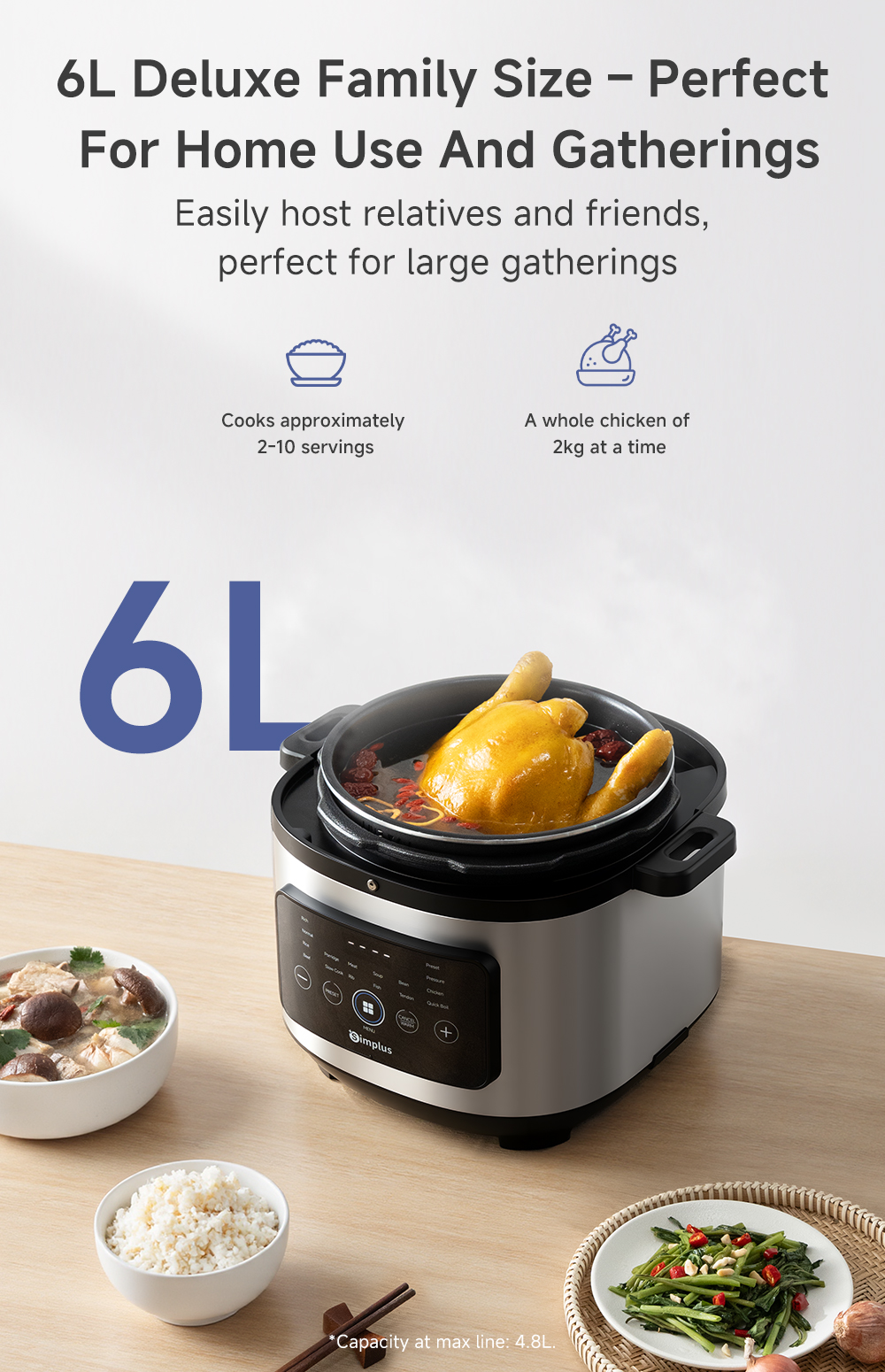 Simplus 6L Multi-Cooker - Pressure & Rice Cooker, 12 Menus & 24h Preset ...