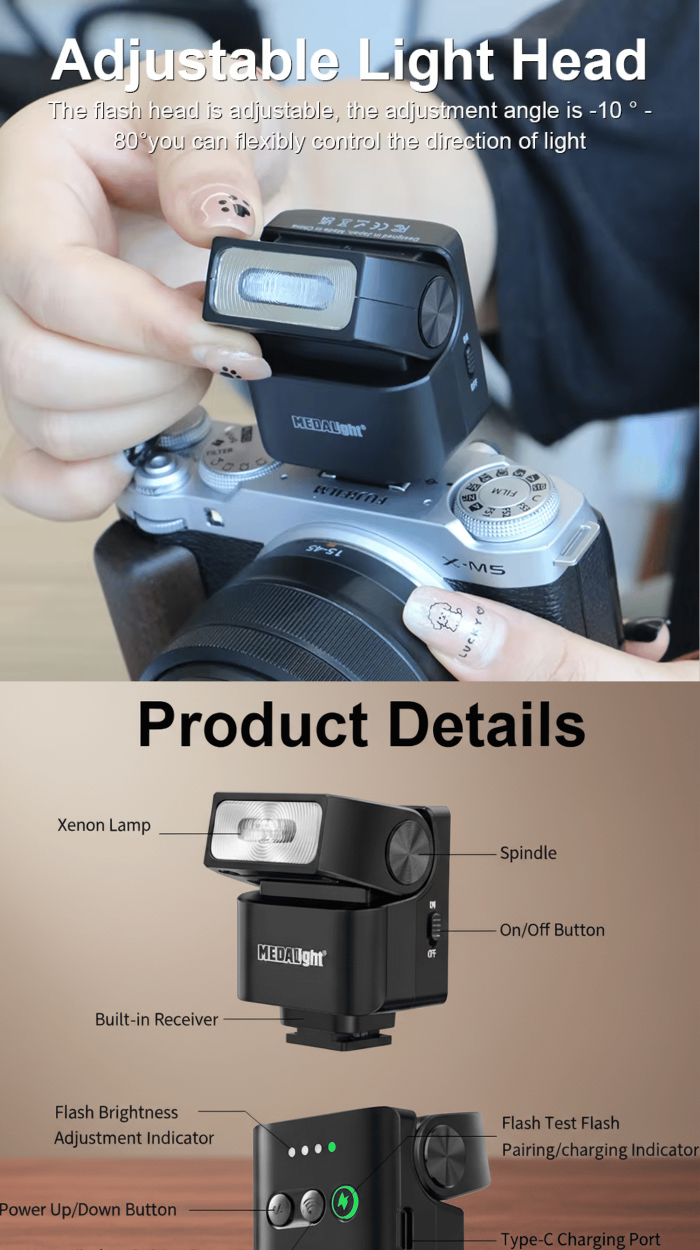 MEDALIGHT F2S Mini Camera Flash, Lightweight Wireless Off-Camera ...