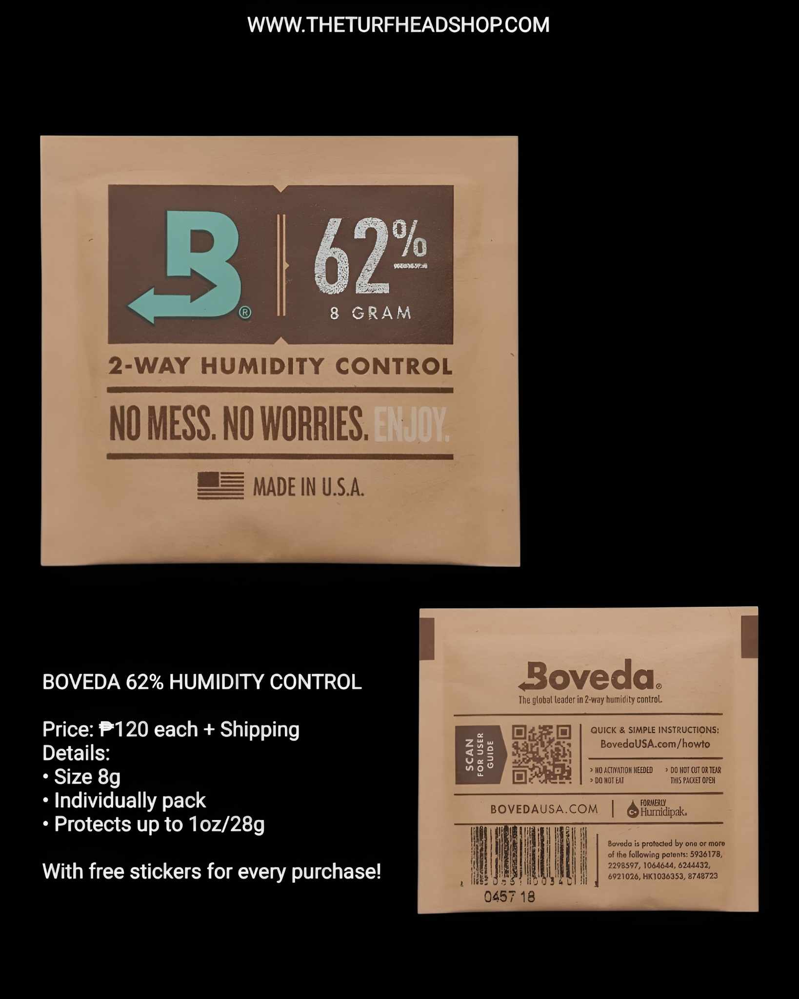 Boveda 62% Humidity Control Pack – 8g, 2-Way Moisture Regulator ...