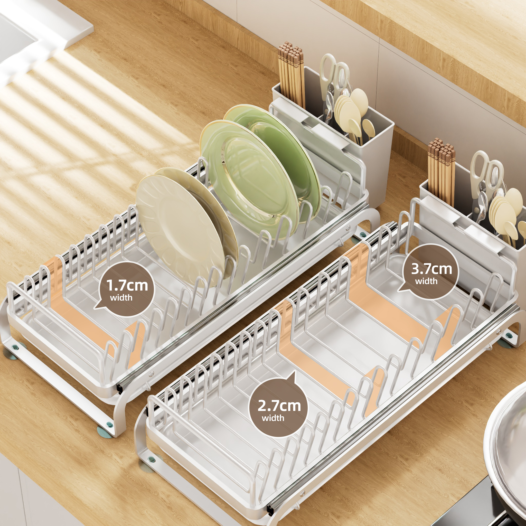 Cabinet Pull Out Dish Rack Kitchen Slide Single Row Drainer Drawer Dish ...
