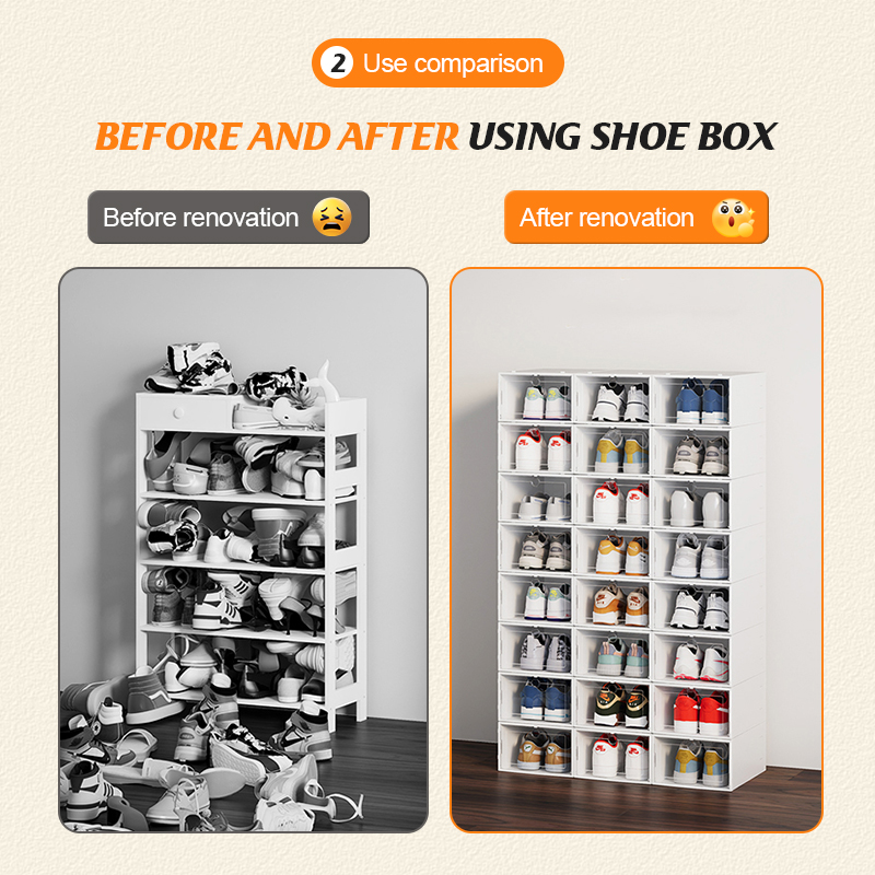 6PCS White Shoe Box Large Size Foldable Men Shoe Rack Storage Organizer ...