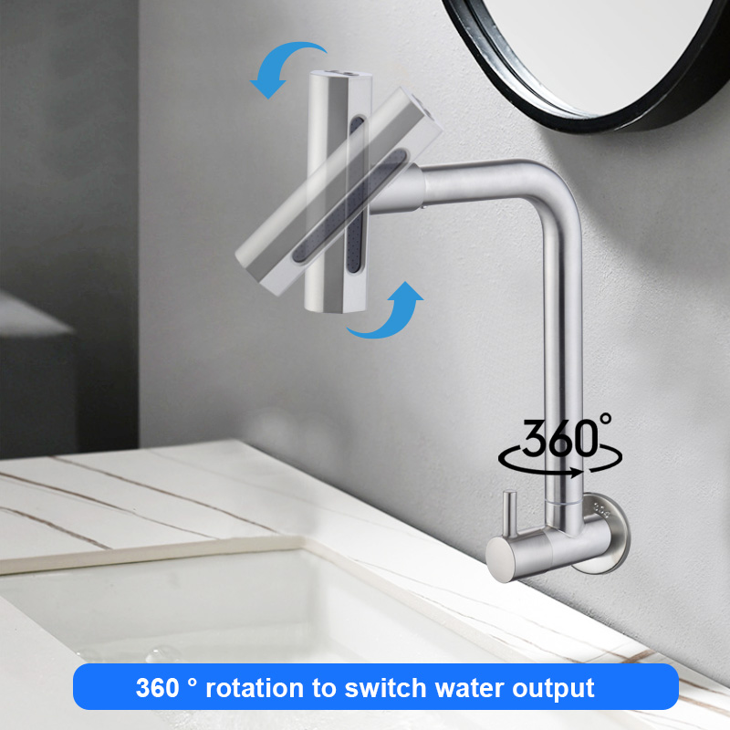 304 stainless steel wall mounted single cold water faucet can rotate ...