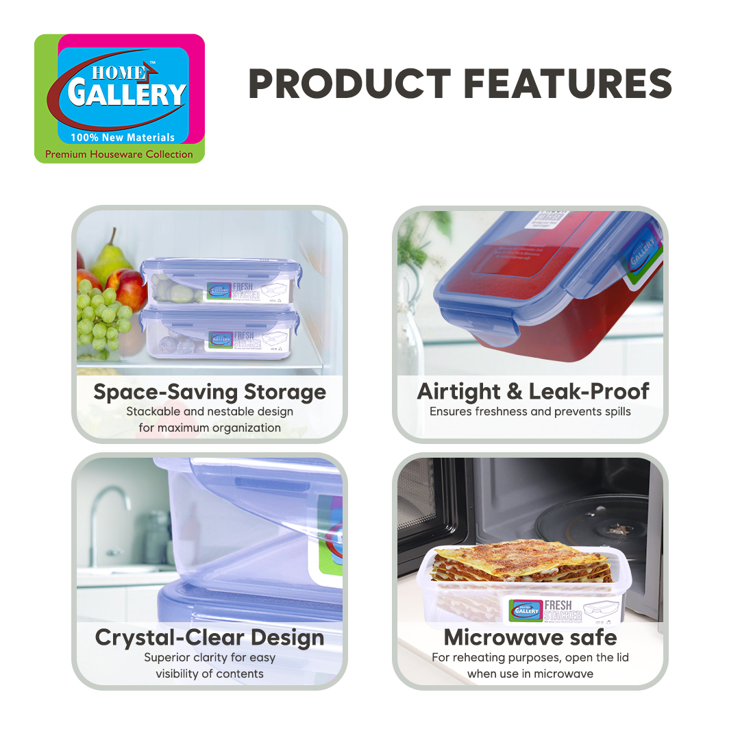 Home Gallery Rectangular Fresh Stacker 400ml 2pcs, BPA Free Airtight ...