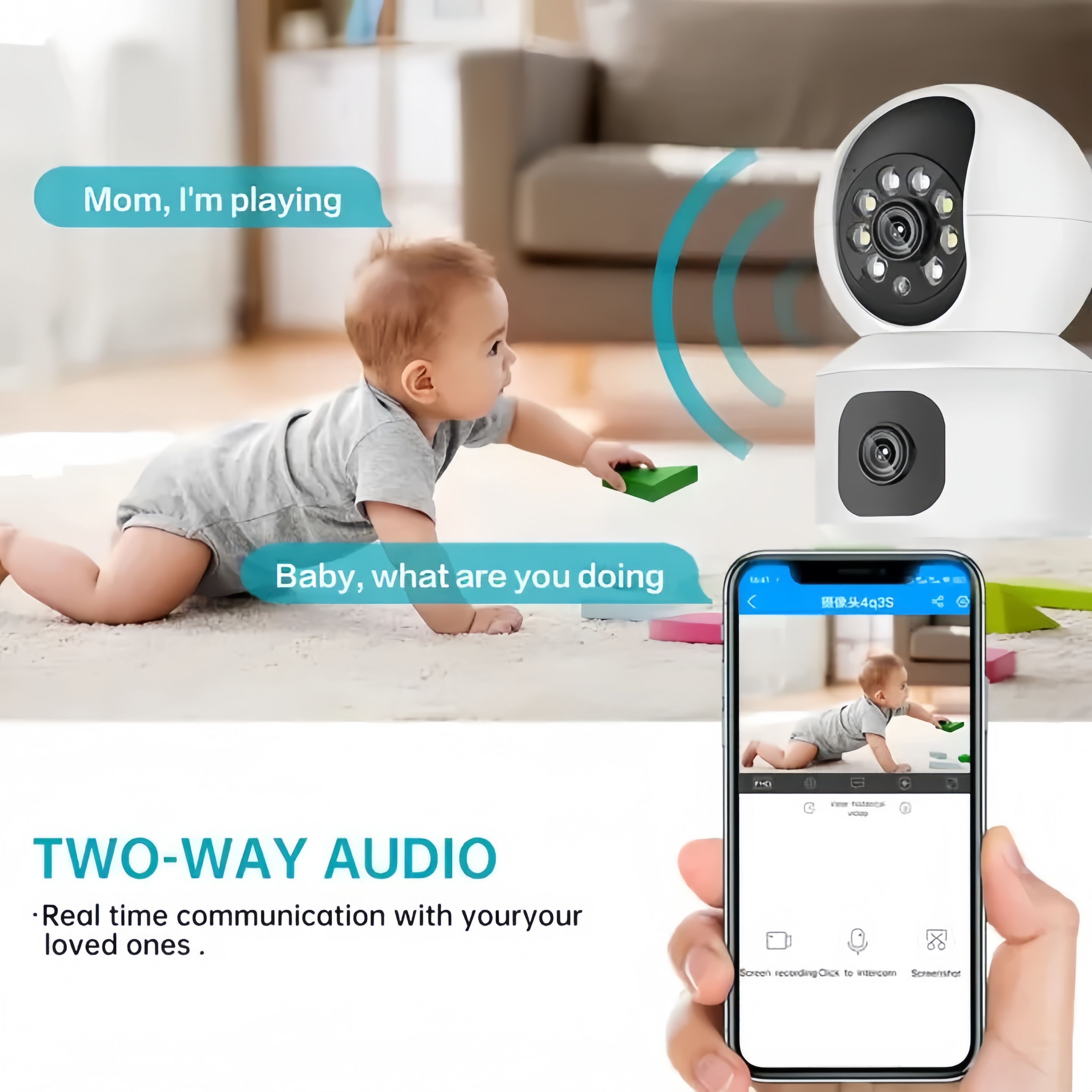 CCTV Camera Dual Lens 2K HD Full Color Night Vision WIFI Wireless 360 ...