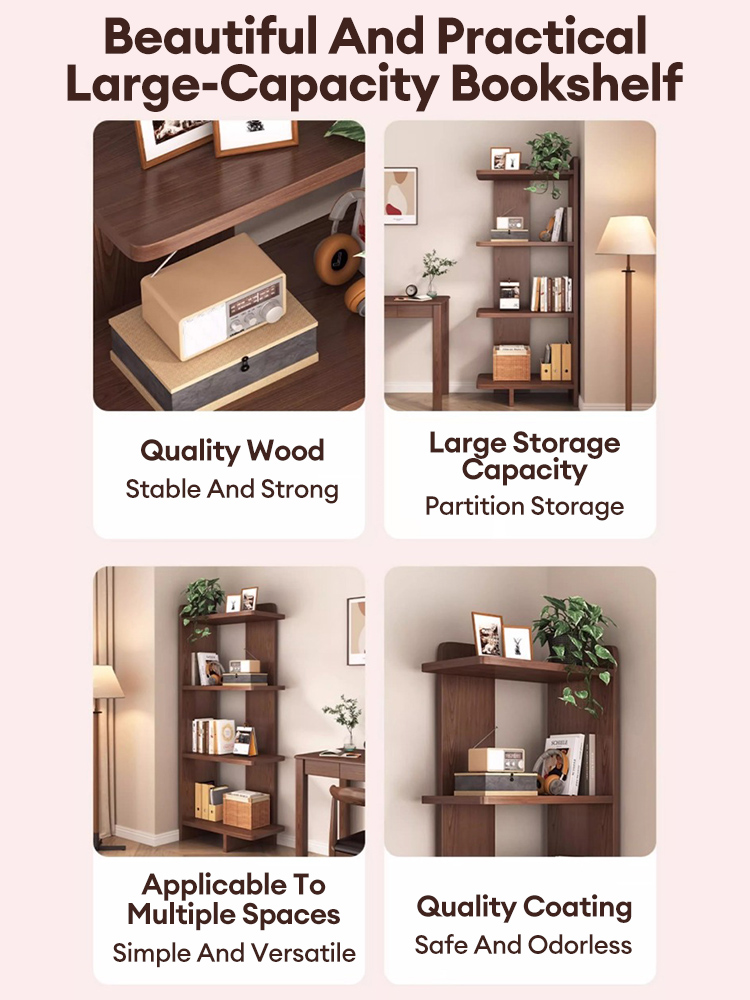 【3 Color】Wooden Book Shelf Corner Book Rack Multi-Layer Corner Storage ...