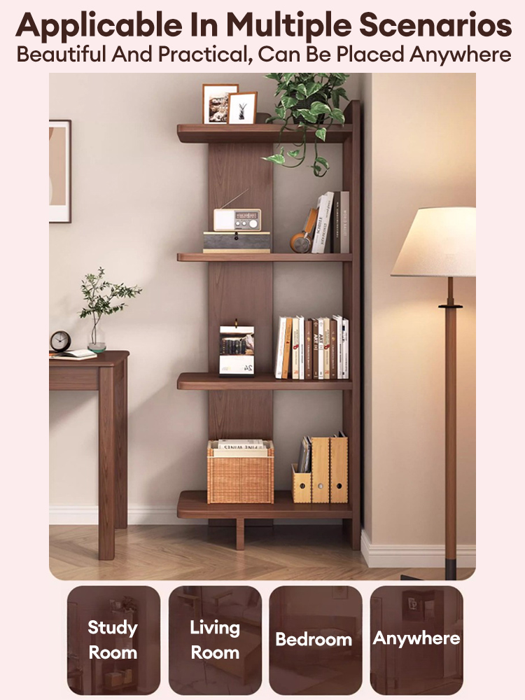 【3 Color】Wooden Book Shelf Corner Book Rack Multi-Layer Corner Storage ...