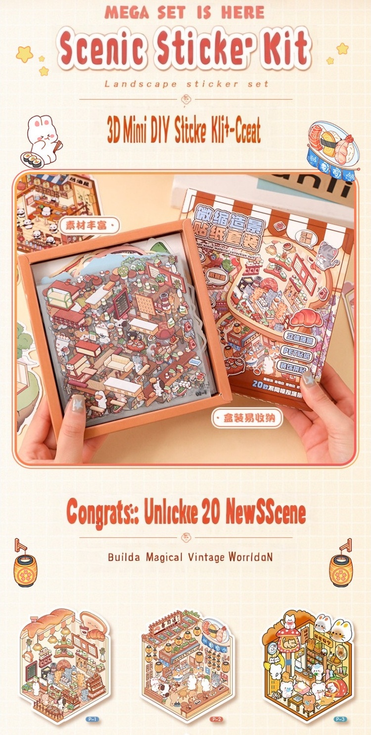 62 Pcs [Landscape Stickers Set Series] 3D Waterproof Material Cute ...