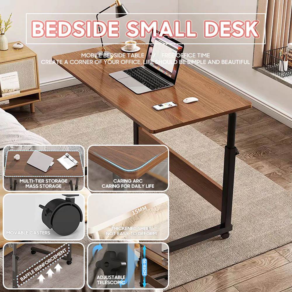 Adjustable Study Table Bed Side Table Wheels Laptop Tray Table Wood ...