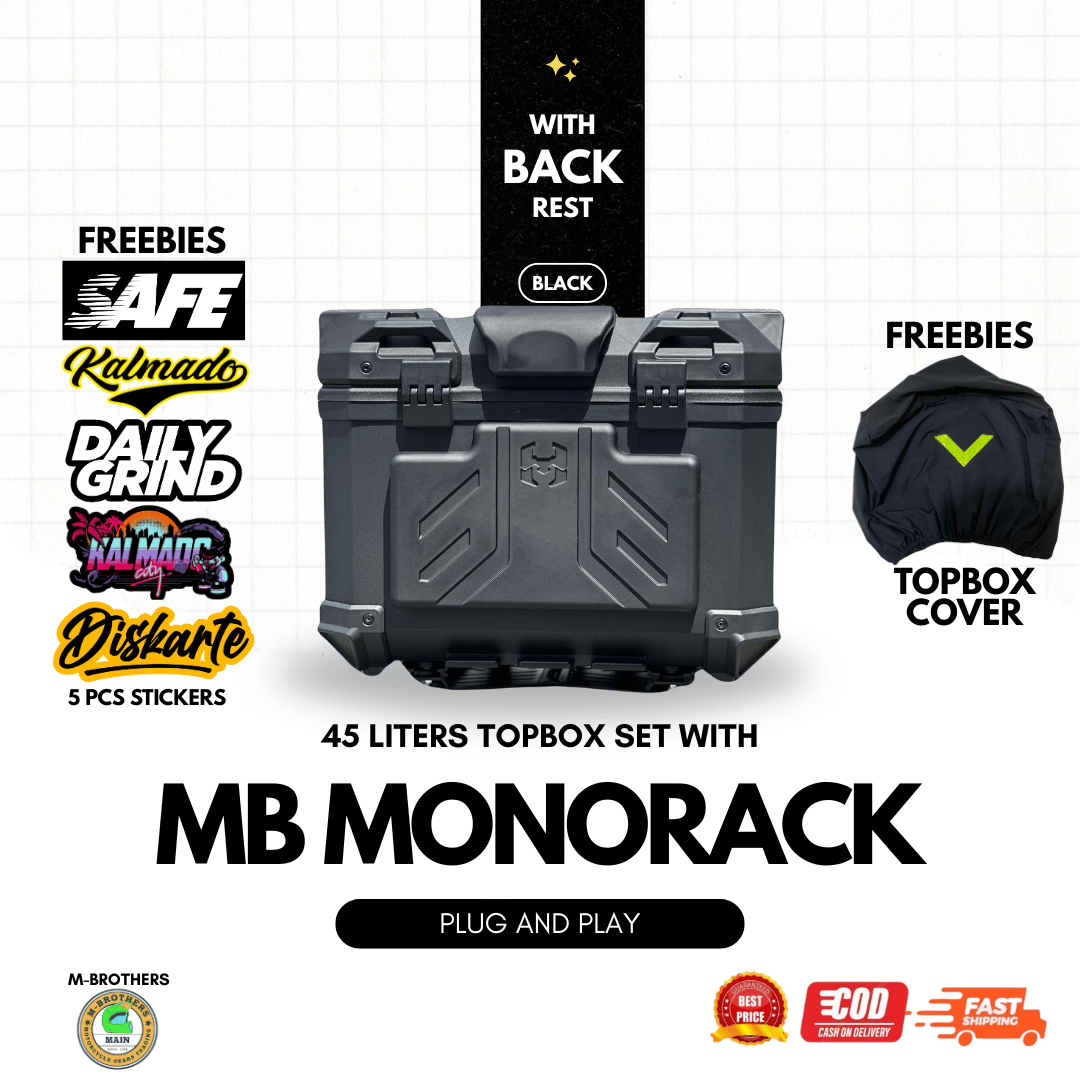 Set Black Hybriid Dura 45 Liters Hard Plastic Top Box Helmet ...