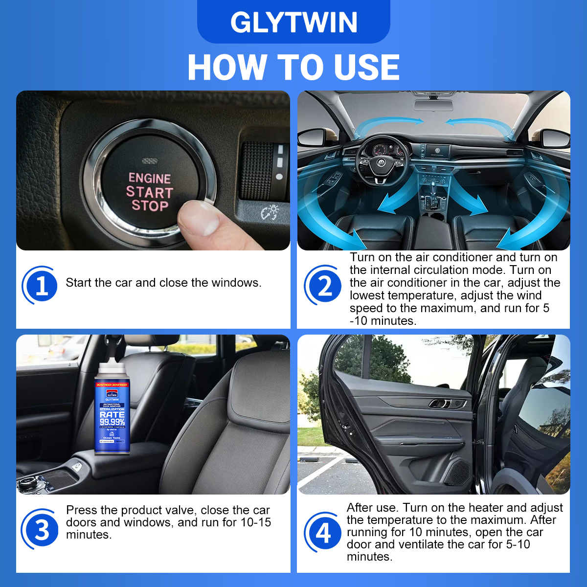 2PCS GLYTWIN Car Air Freshener Antibacterial 200ML Car Deodorizer ...