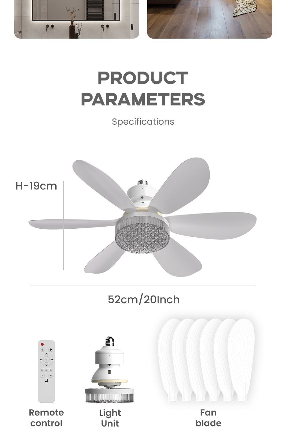 RONG RIVER 40W LED Crystal Ceiling Fan With Light Remote Control 3 ...