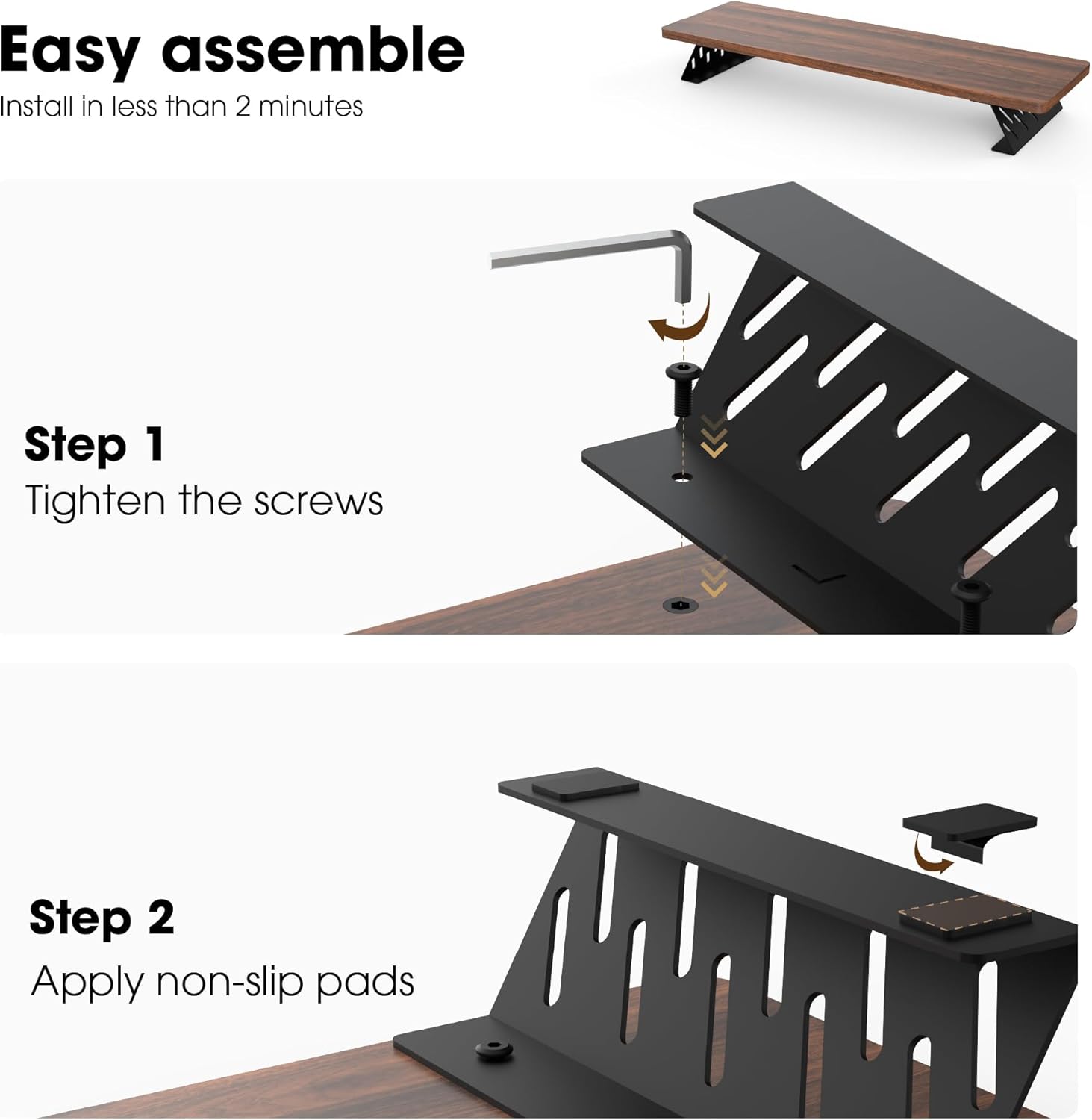 100CM Dual Monitor Stand Desk,Computer Monitor Riser Stand,Wood & Steel ...