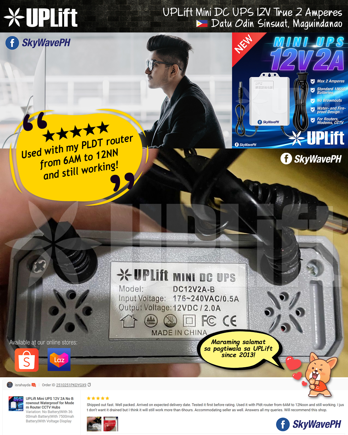 UPLift Mini UPS 12V 2A No Brownout Waterproof for Modem Router CCTV ...