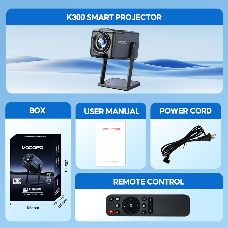MODOFO K300 Smart Projector 1080P/ 4K Portable Auto Calibration WiFi ...