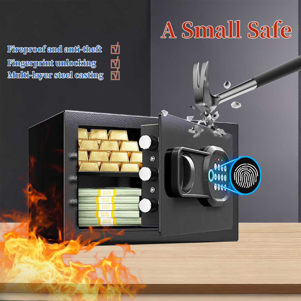 Life Security Safe Box With Fingerprint Unlock Key and Electronic All ...