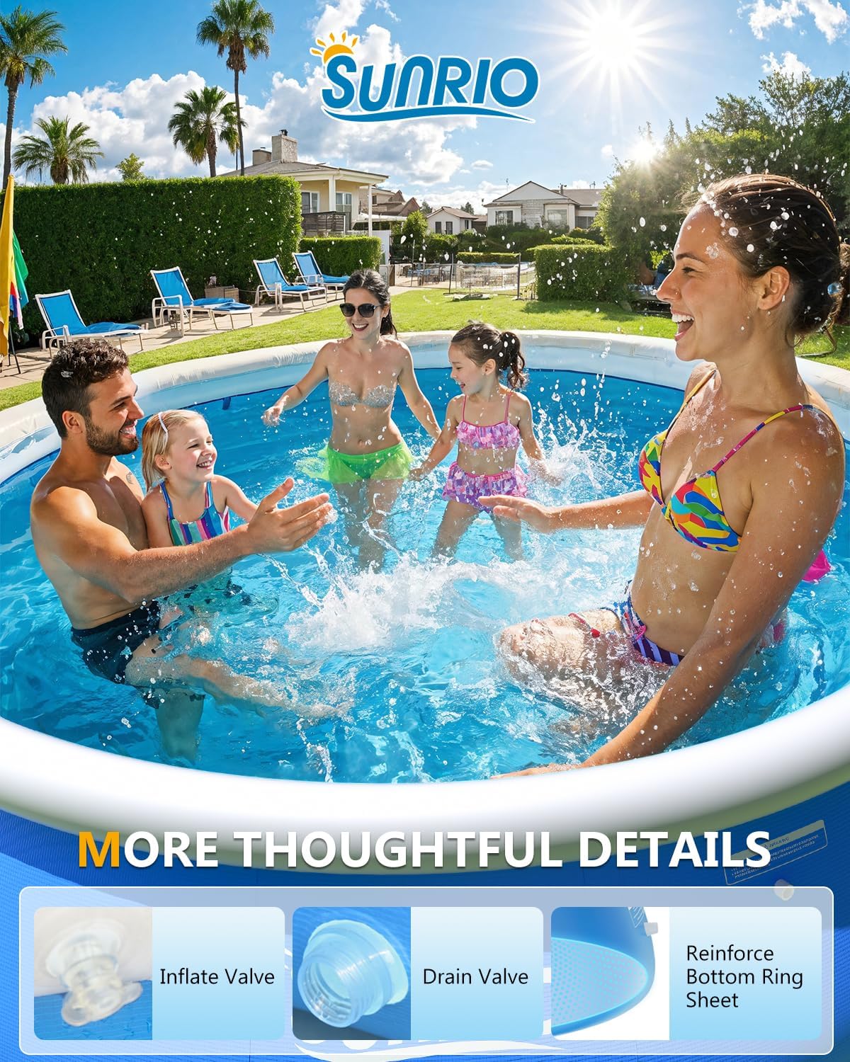 Round Inflatable Pools Adult Above Ground Blow up Pool Top Ring Summer ...