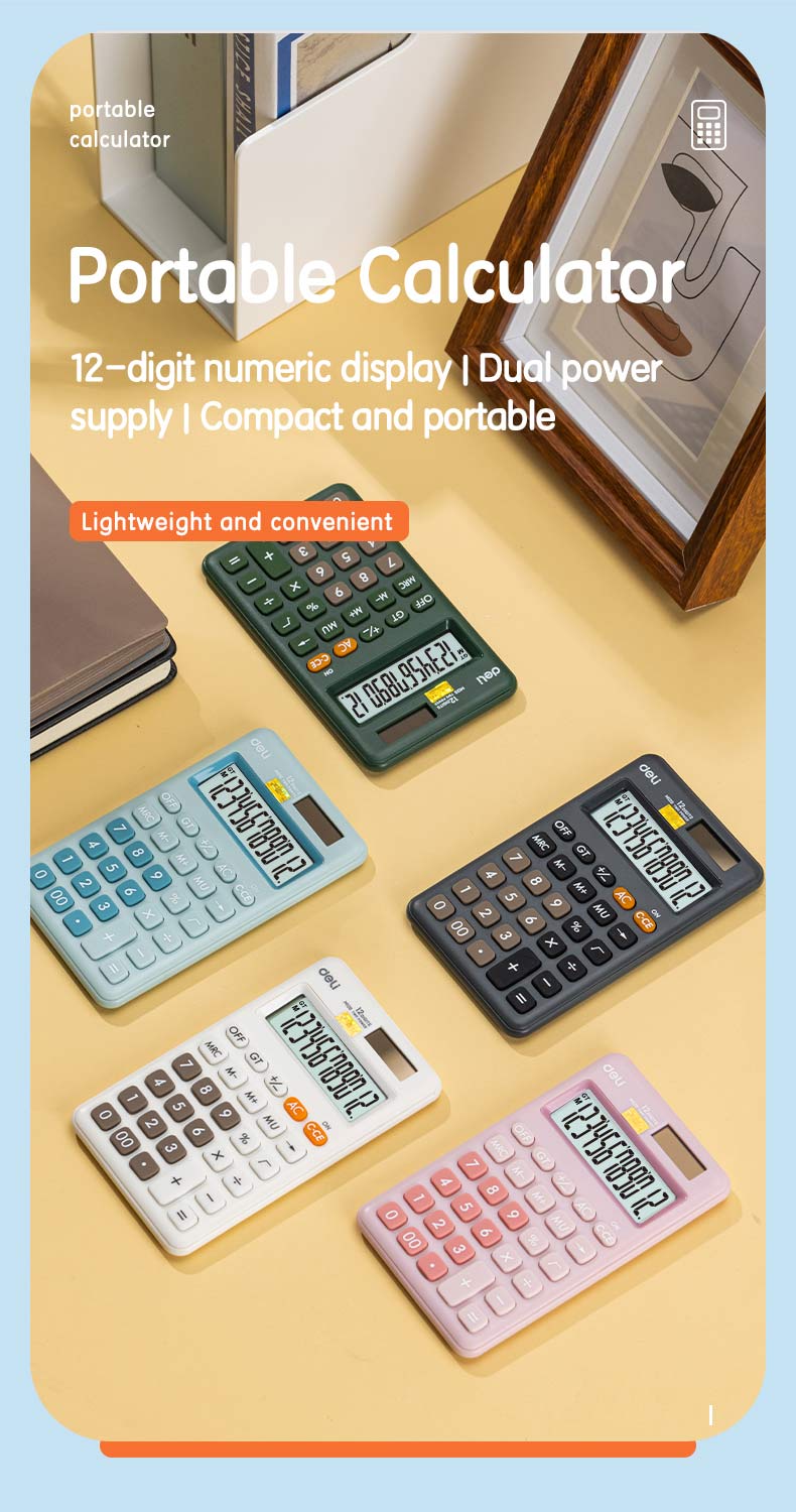 Deli 12-Digits Portable Calculator Casio Mini Calculators School Office ...