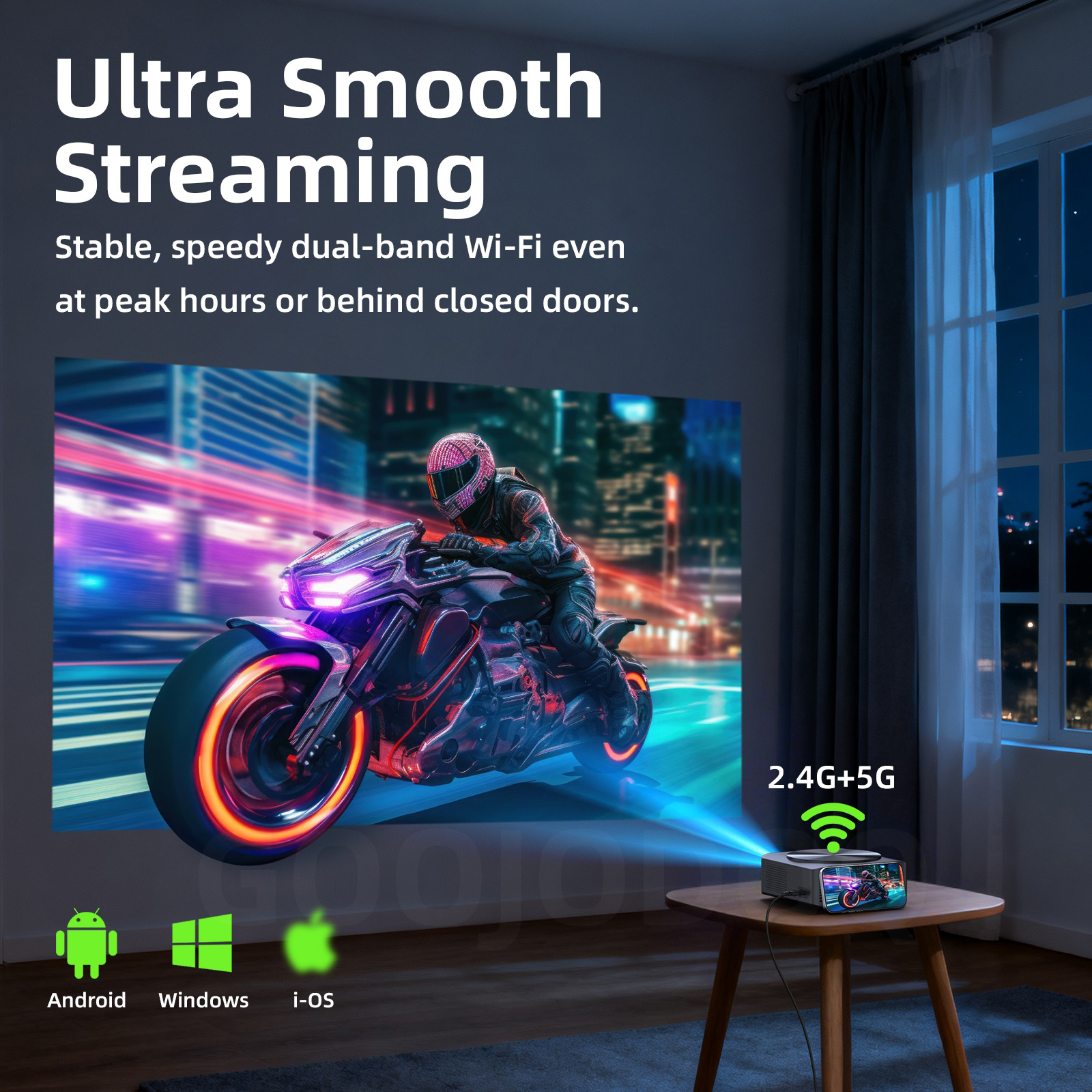 GOOJODOQ Projector for Laptop Phone HD 1080P Large Screen Bluetooth ...