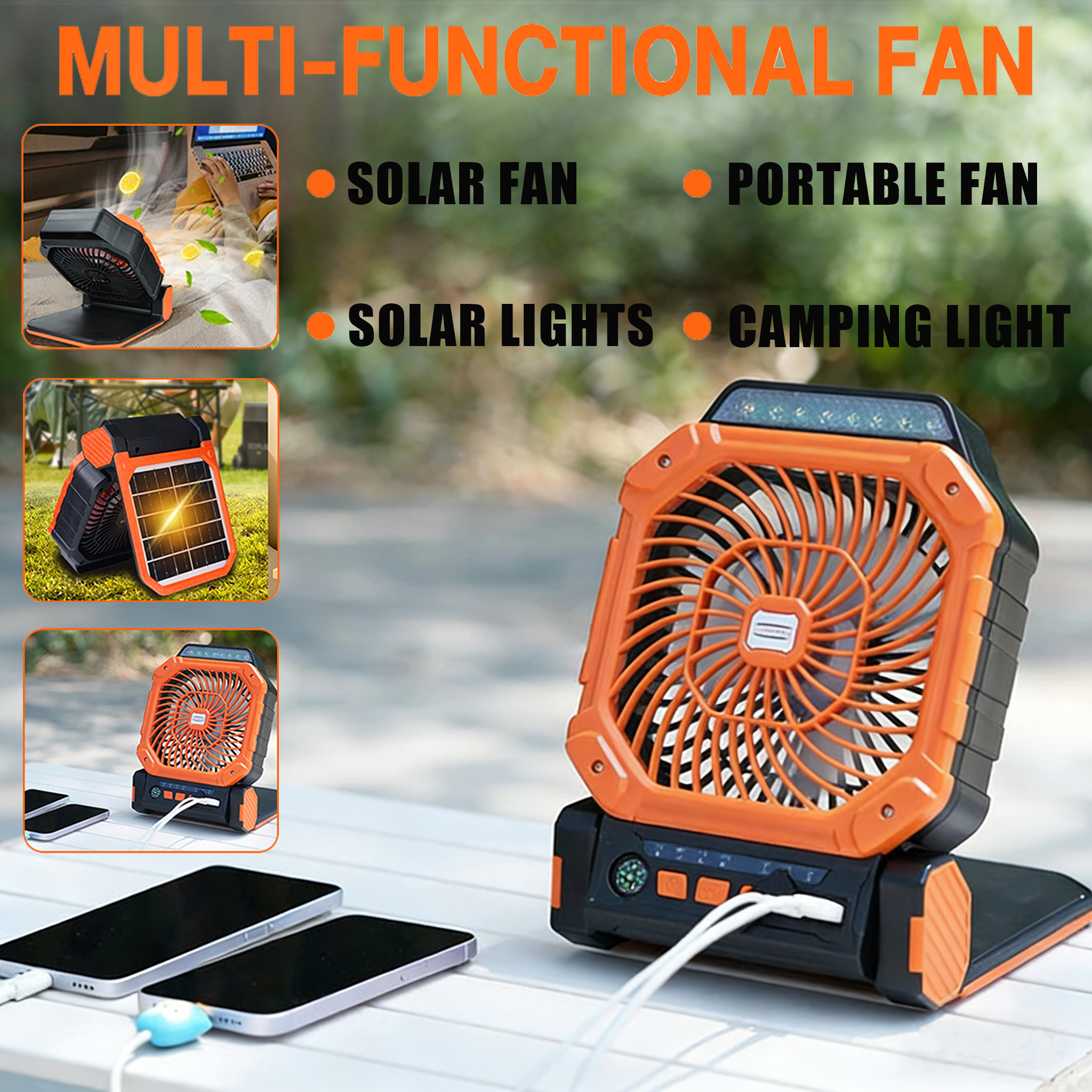 High Power Solar Electric Fan 25000mAh Rechargeable Portable ...
