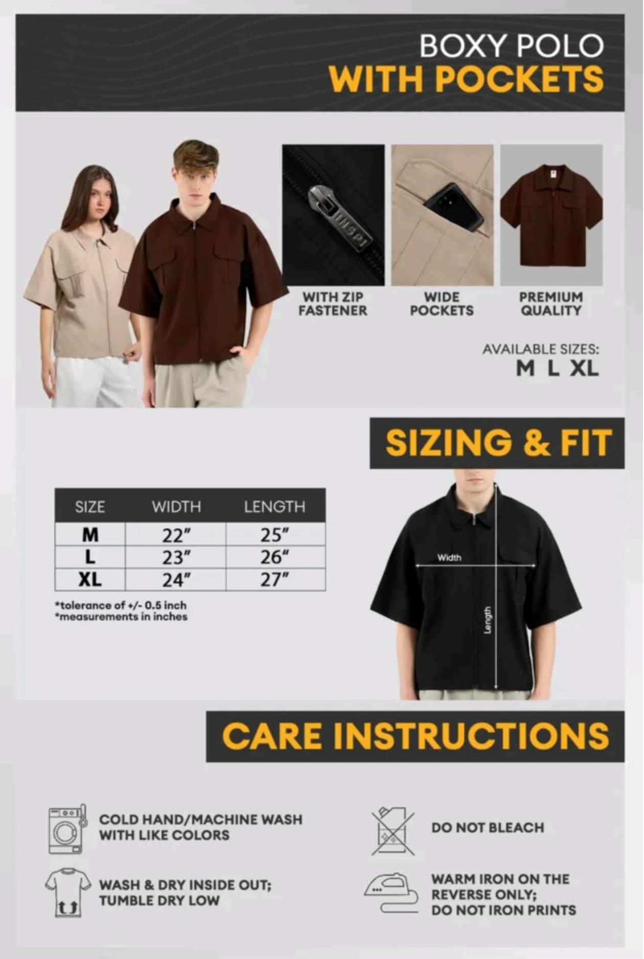 Korean Formal Shirt For Men 2026.Boxy Polo with Pockets for Men & Women Full Zipper Breathable Premium ...