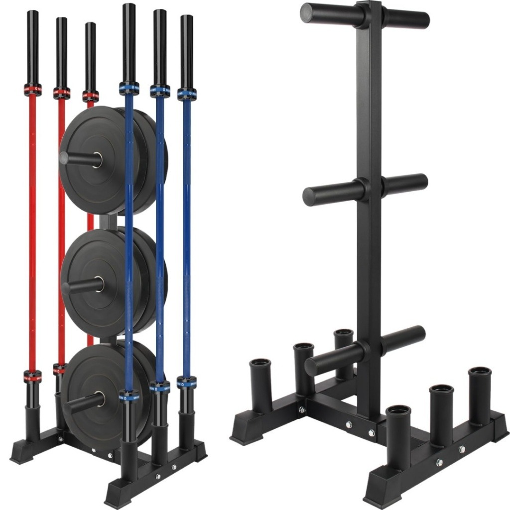 Olympic Plate Tree with Barbell Holder, 2inch 50mm Steel Olympic Plate ...