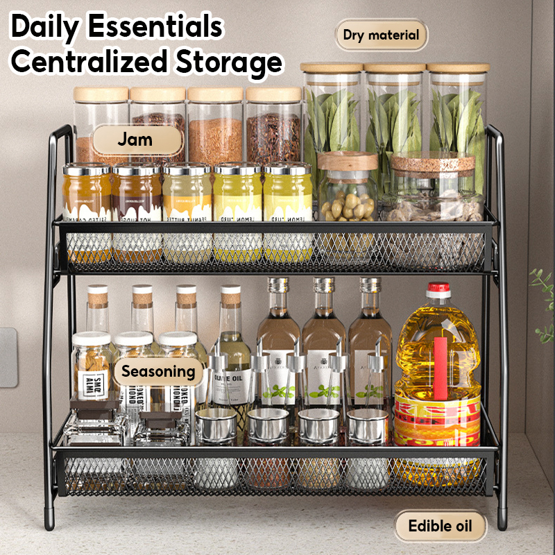 YOICE Kitchen Spice Rack Organizer Condiments Rack Desktop Double layer ...