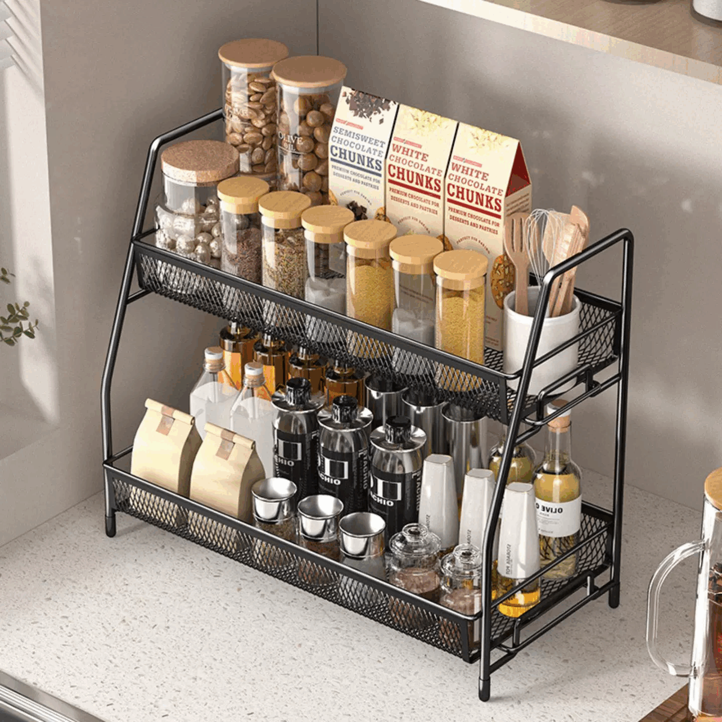 YOICE Kitchen Spice Rack Organizer Condiments Rack Desktop Double layer ...