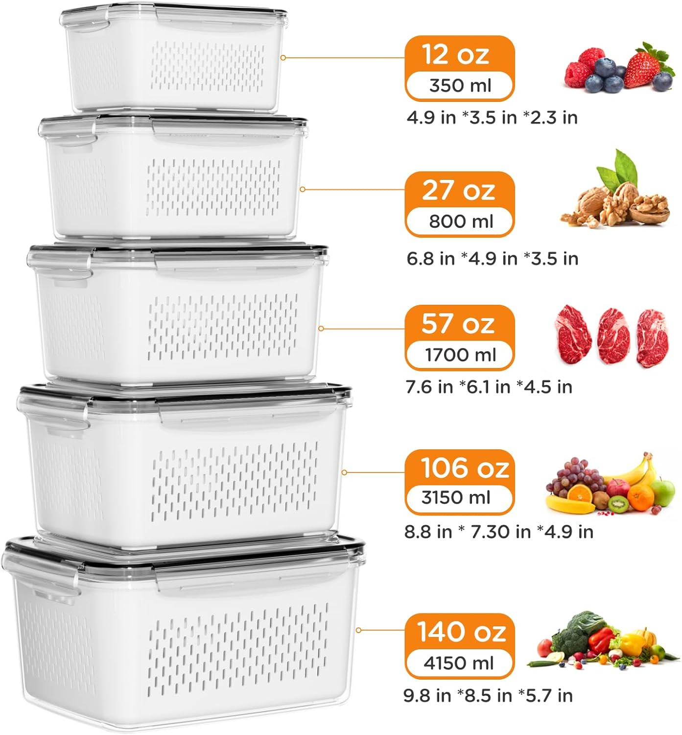 YOICE 2in1 Fridge Organizer Food Storage Stackable Sealing Cap Ref ...