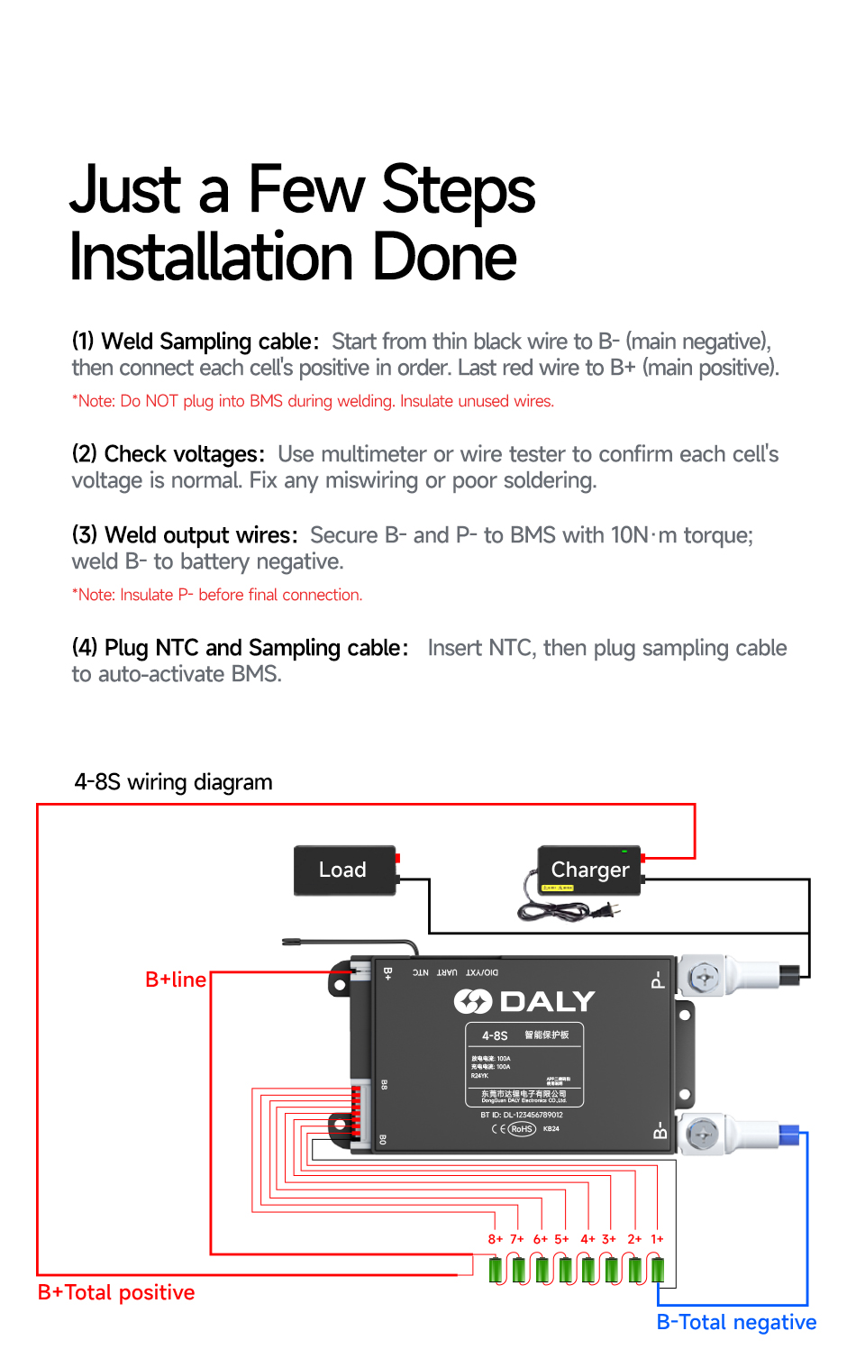 DALY Smart BMS for 4-24s 30-200A with 3.0 LCD Display Screen Built-in ...