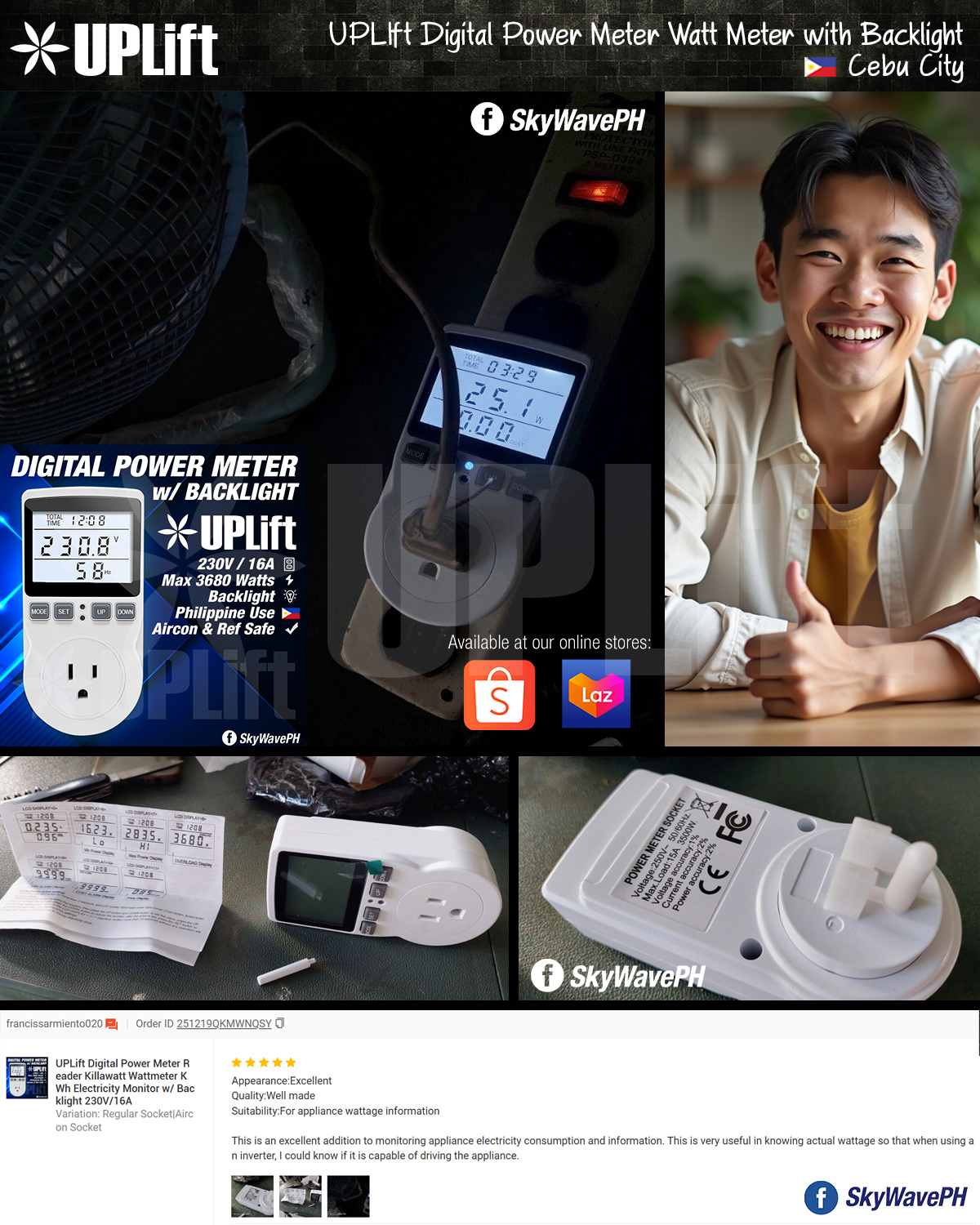 UPLift Digital Power Meter Reader Killawatt Wattmeter KWh Electricity ...
