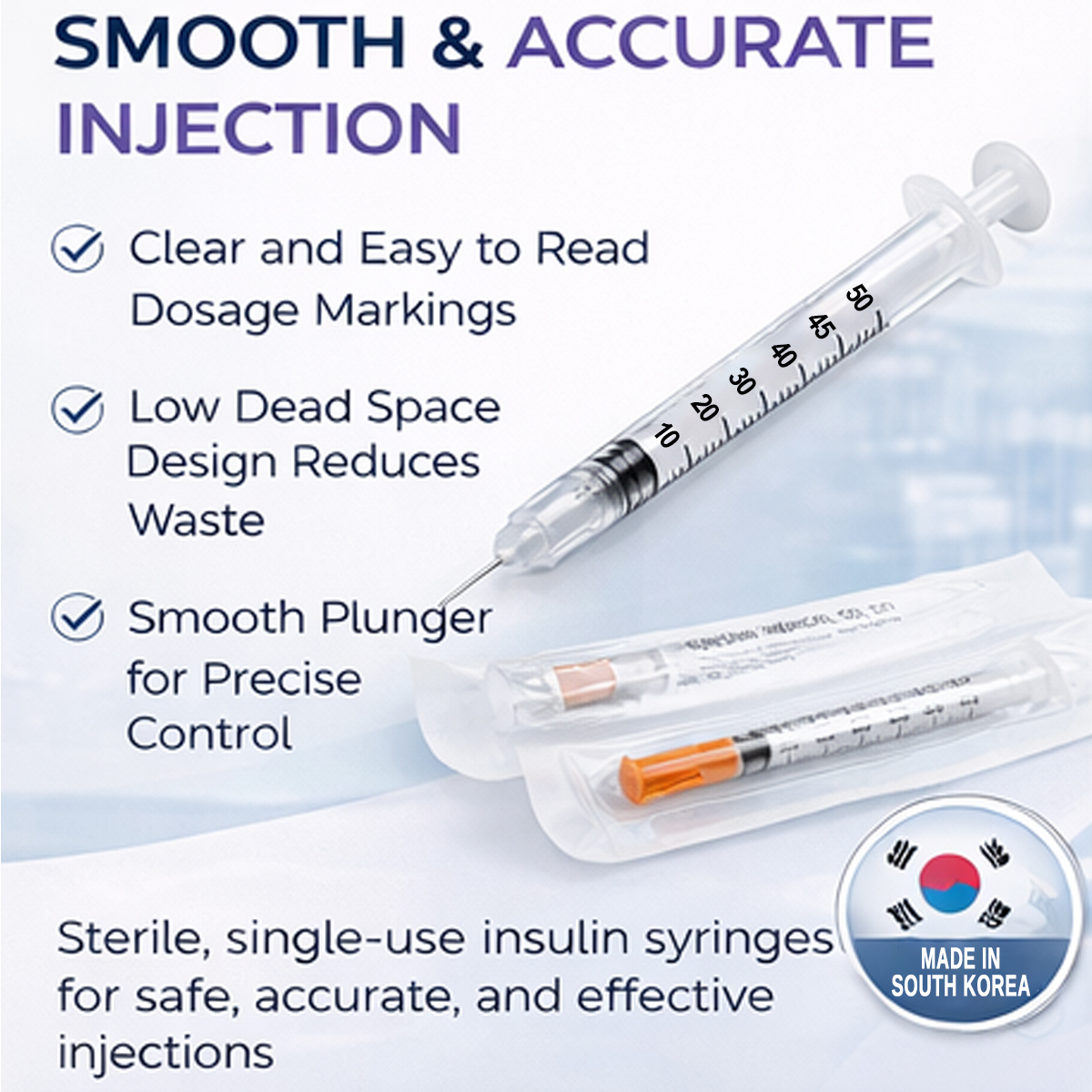 Sungshim Insulin Syringe 31G, 0.5mL x 8mm - Individual Pack (100pcs ...