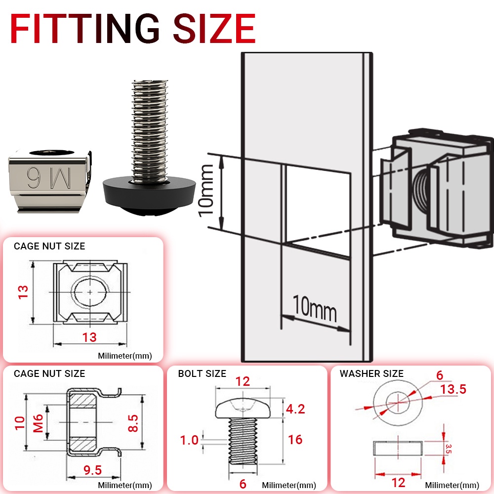 30pcs M6 x 16mm Rack Mount Cage Nuts M6 Screwnuts For Server Cabinet ...