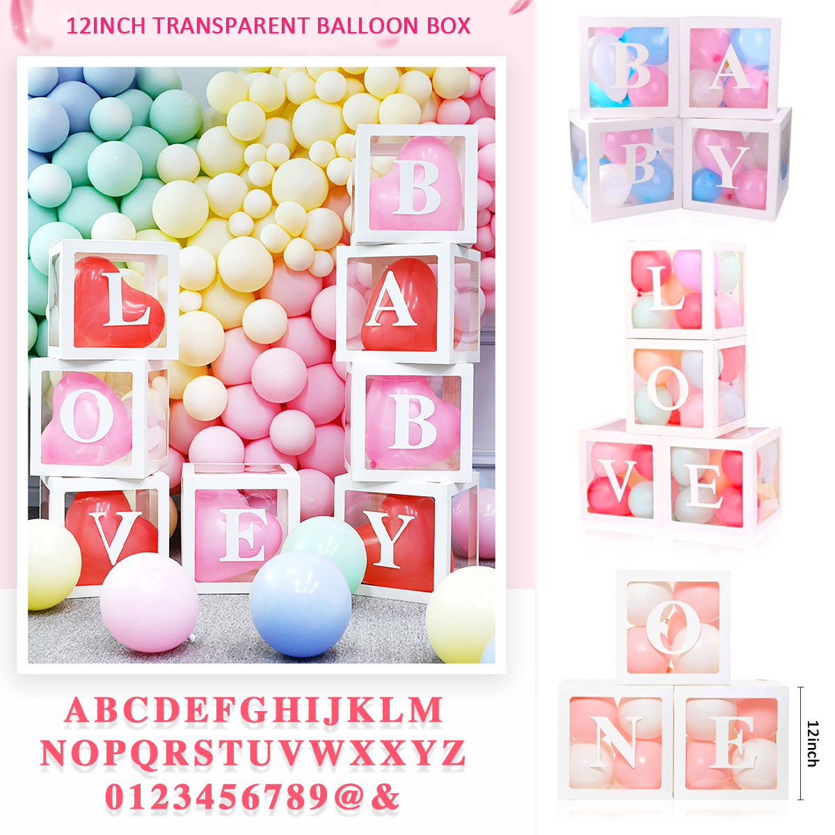 12inch Transparent Balloon Box with Letter Box for Birthday Baby Box ...