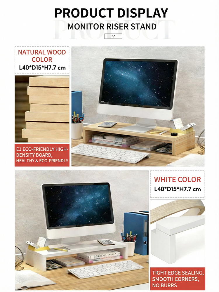 Monitor Stand Riser with Storage Shelf Wooden Computer Monitor Screen ...