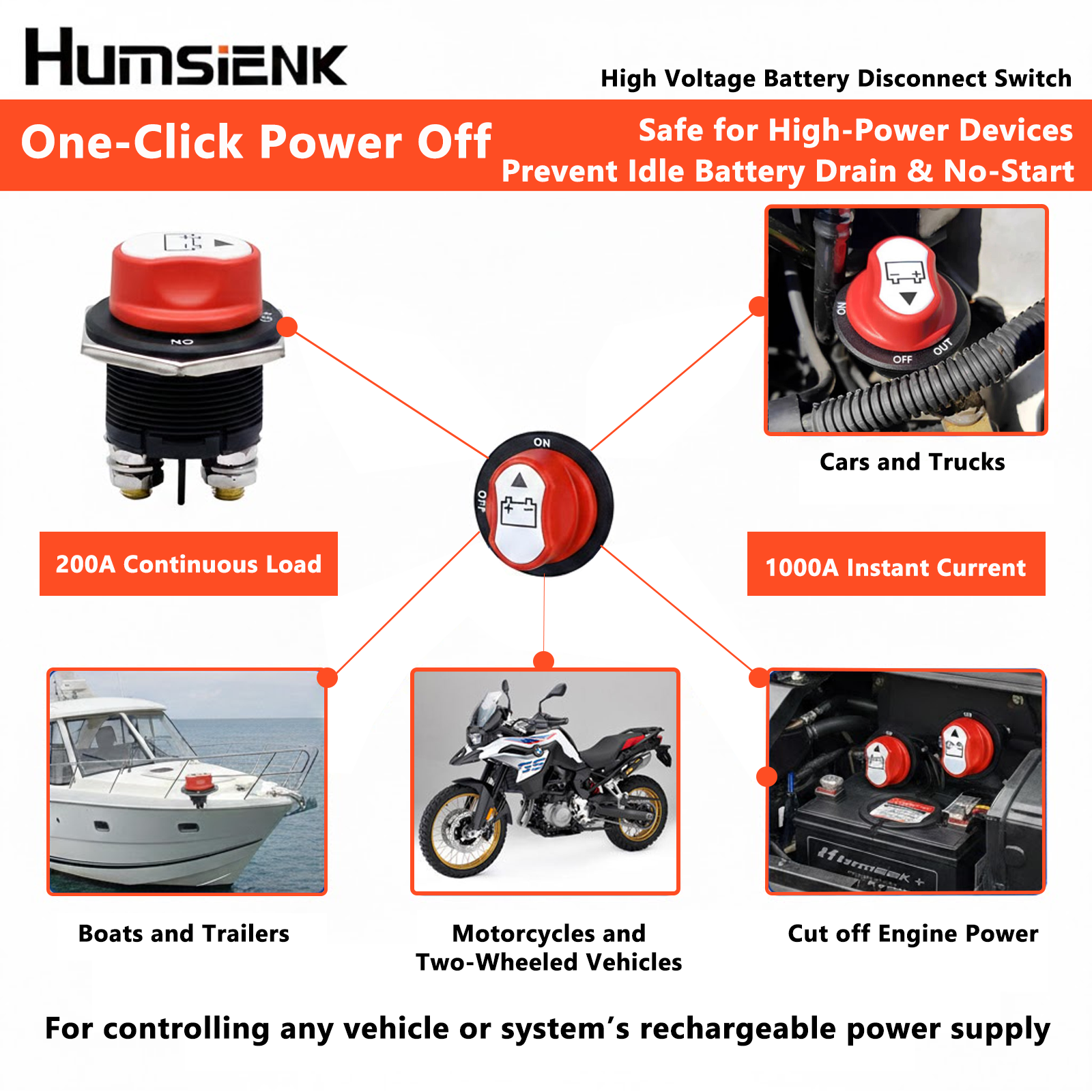 200A 12V Heavy Duty Battery Switch Universal for Car Motorcycle Boat RV ...
