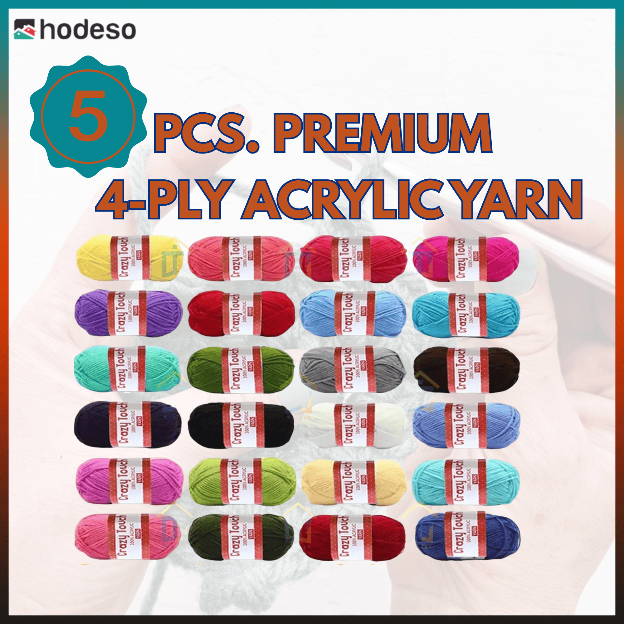 Hodeso Premium 5pcs. 50g 4-Ply Acrylic Yarn – Soft & Versatile for Hand ...