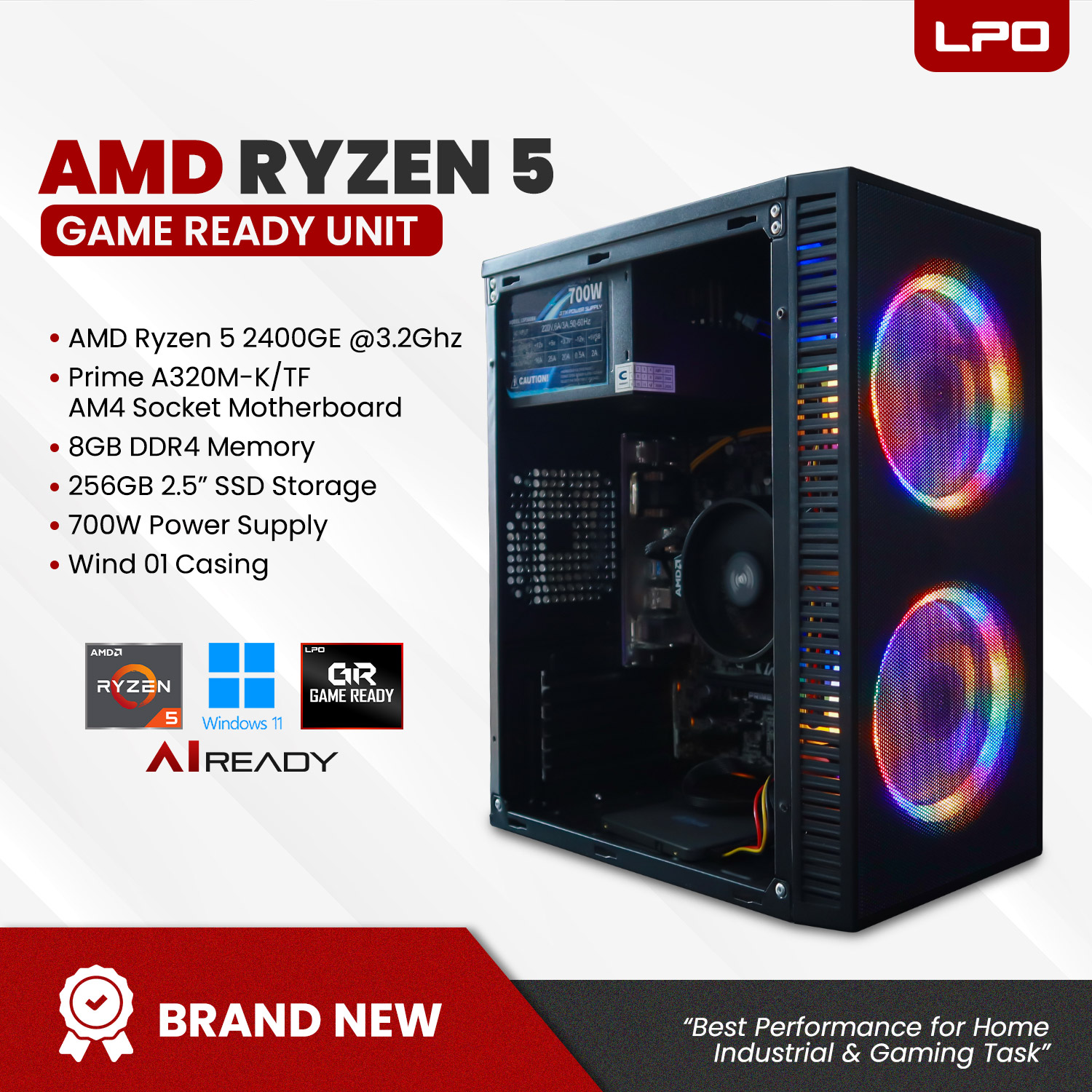 LPO Gaming Unit AMD Ryzen 7 5700G 3.80Ghz AsRock B450M-HDV R4.0 AM4 ...