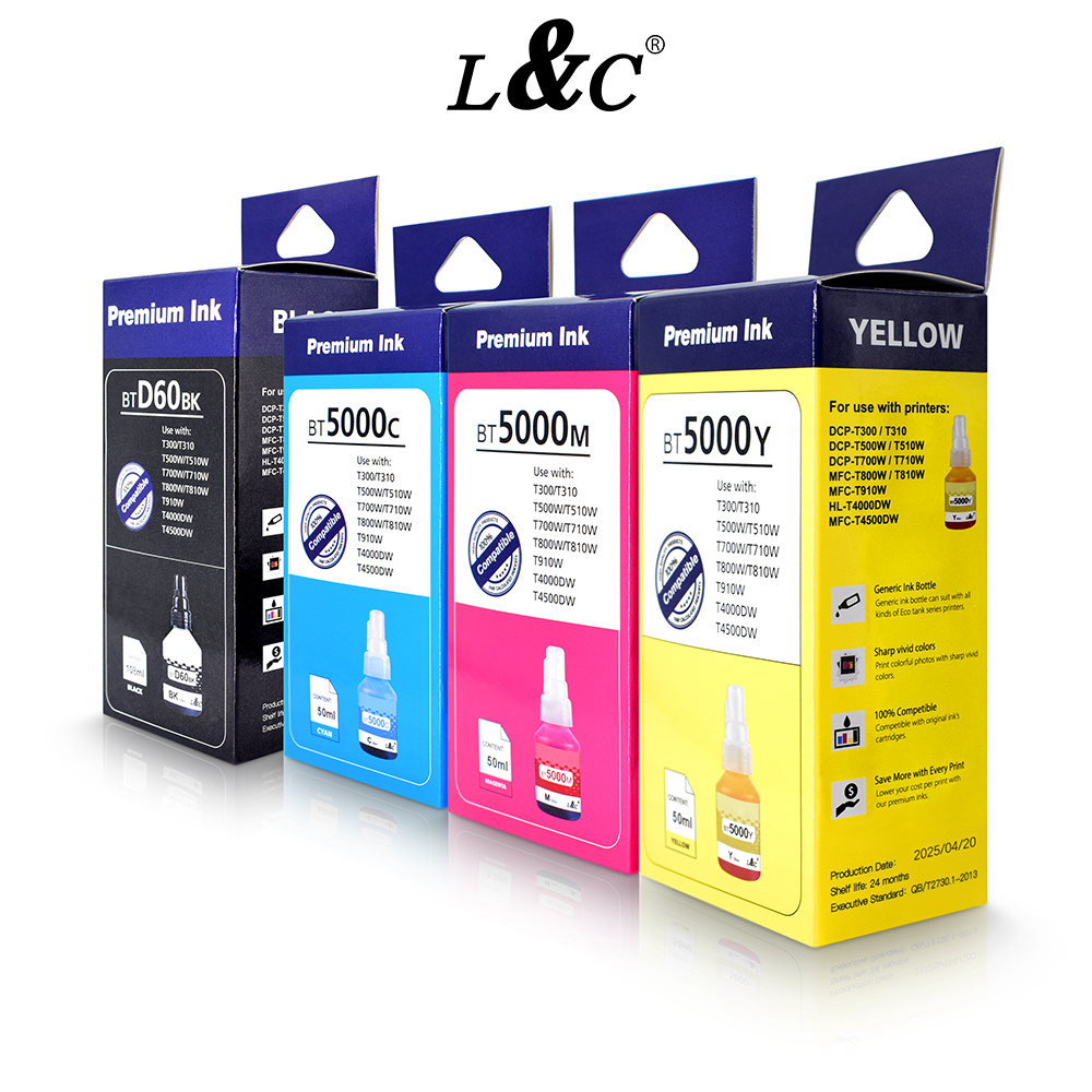 L&C 1Set Ink Set BT5000 D60 BK Dye Ink For Printer DCP-T310 T720DW ...