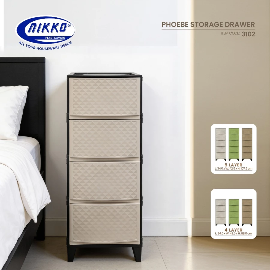NIKKO Phoebe 4-5Layer Storage Drawer | Durable Plastic Organizer for ...