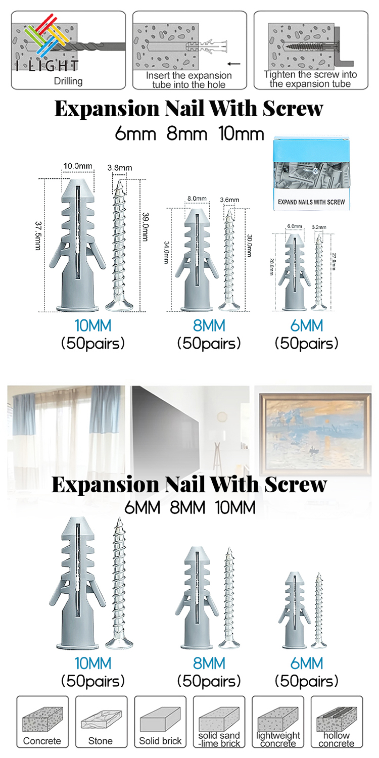 (Fast Delivery)Per Box(50Pairs) 6mm/8mm/10mm Heavy-duty Tox with screw ...