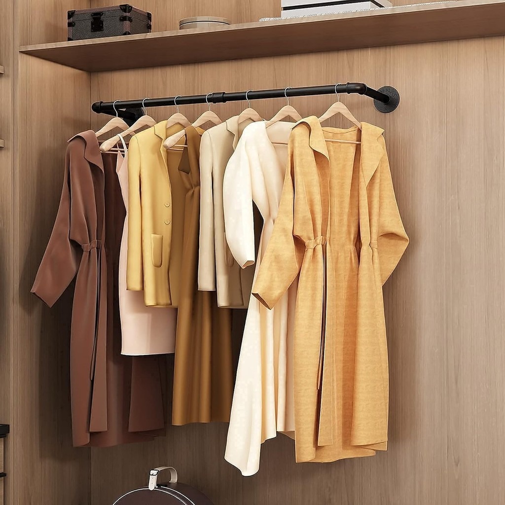 SOFTHOME Wall Mounted Clothes Rack Metal Detachable Clothes Pole Multi ...