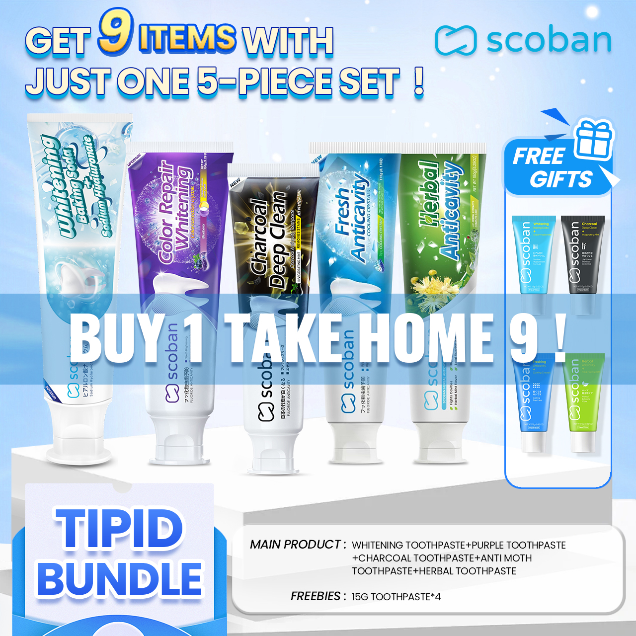 【Take Home 9 Items】Scoban Toothpaste Purple Whitening Teeth Anticavity ...