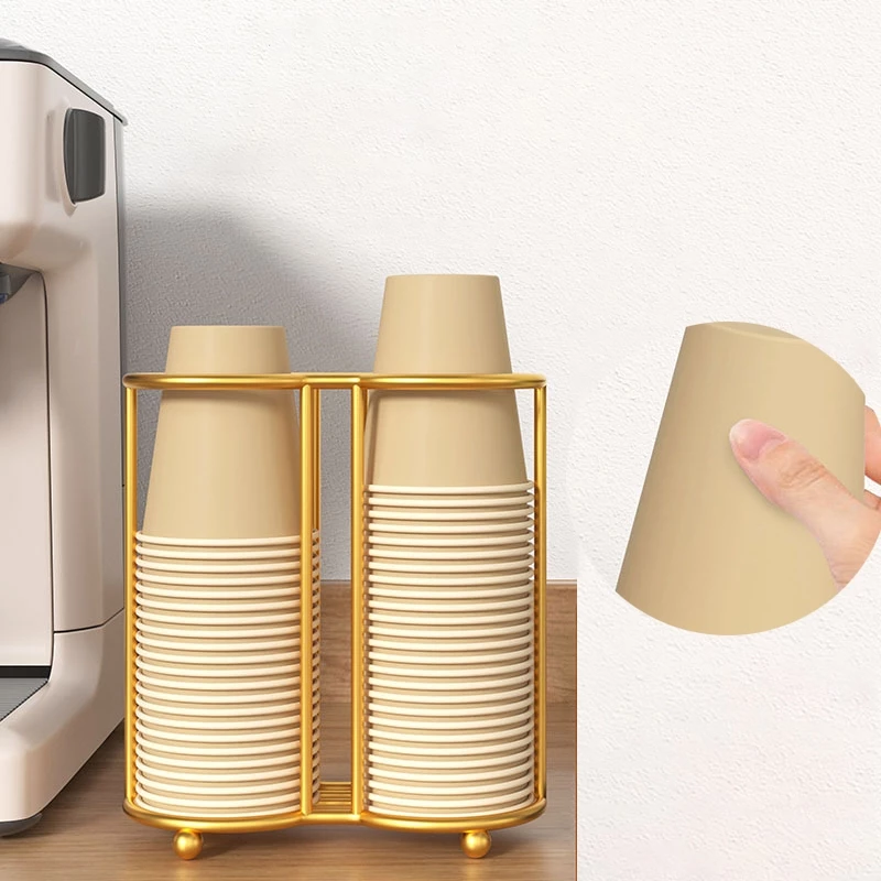 Desktop Paper Cup Storage Rack Metal Double-Grid Disposable Paper Cup ...